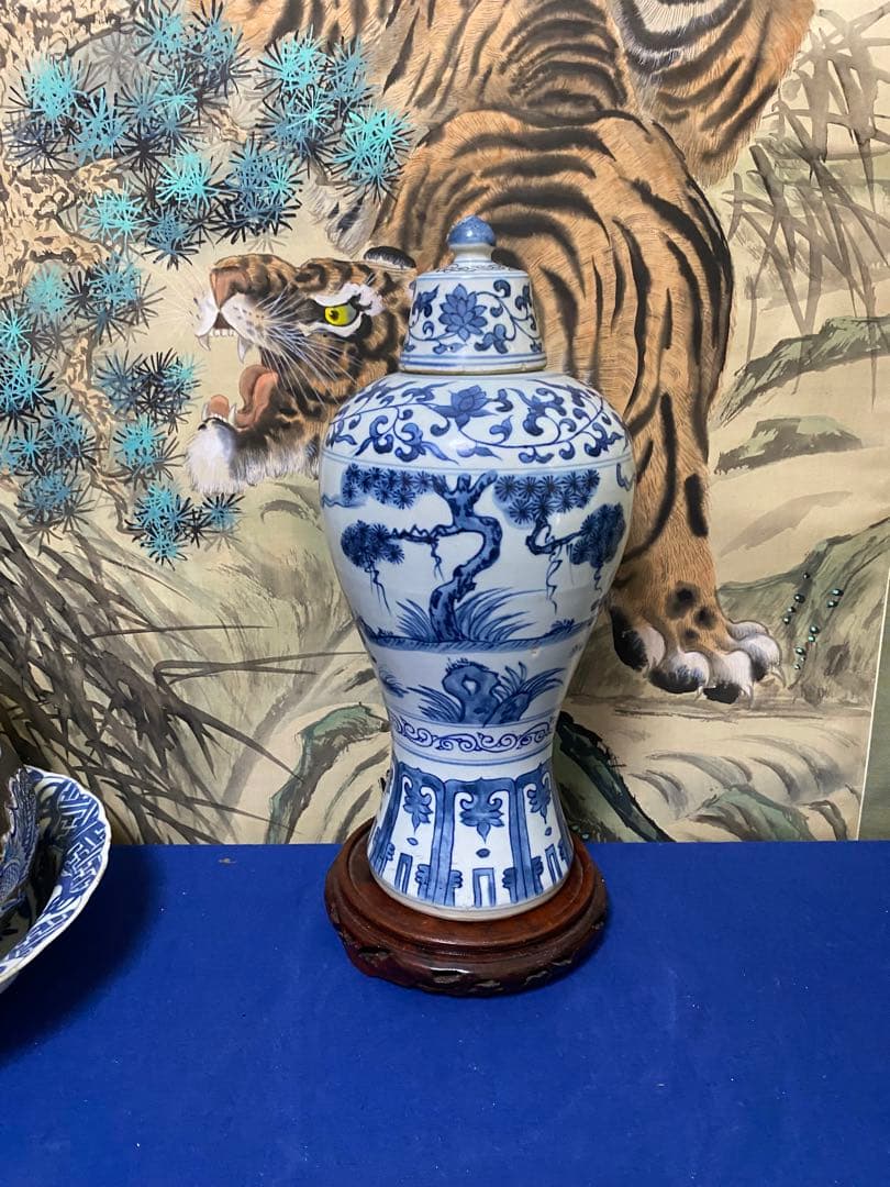 清時代　青花梅瓶　蓋付　中国美術　骨董品