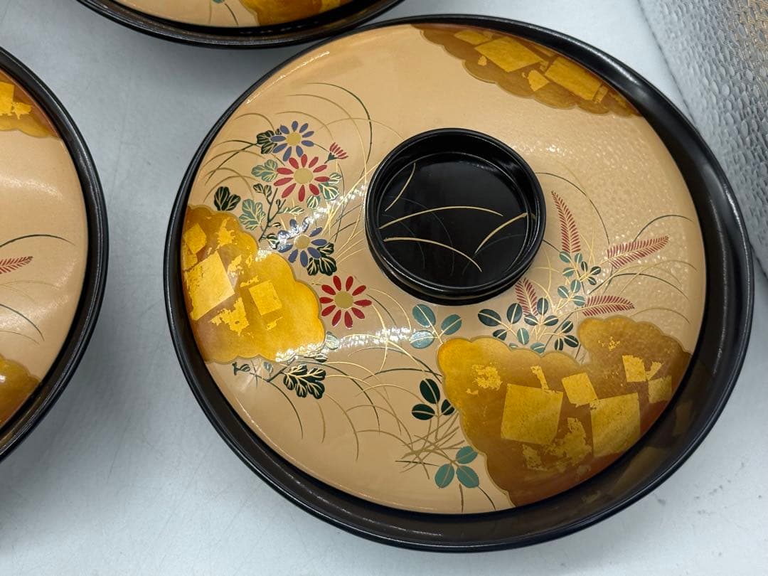 時代　輪島塗　蒔絵秋草紋菓子椀10点　木製　共箱　送料込み251221