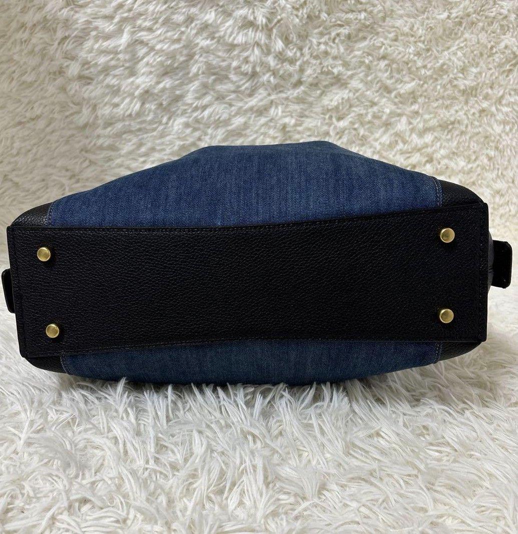 ち*ん様 極美品✨近年モデル　coach　ハンドバッグ　デニム　レザー　ゴールド
