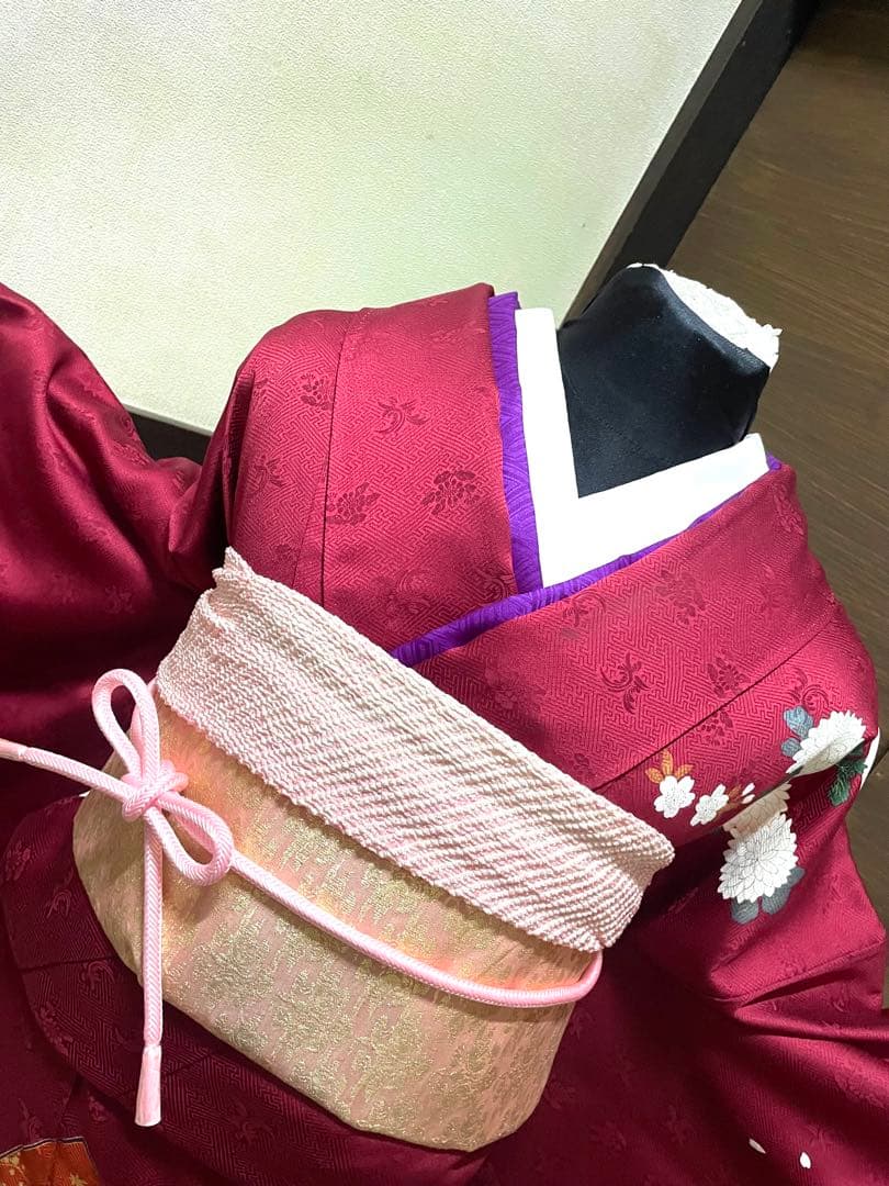 振袖フルセット6点サイズS〜M 束ね熨斗御所車花文　金彩　正絹