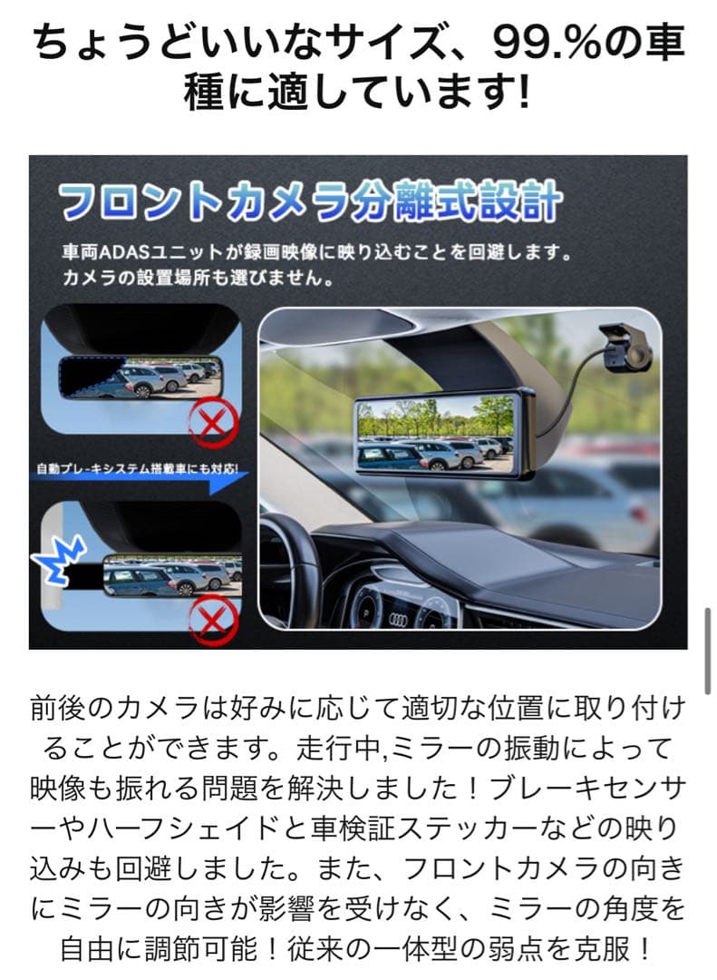 4Kドライブレコーダー ミラー型　前後 64GBカード付800万画素 GPS