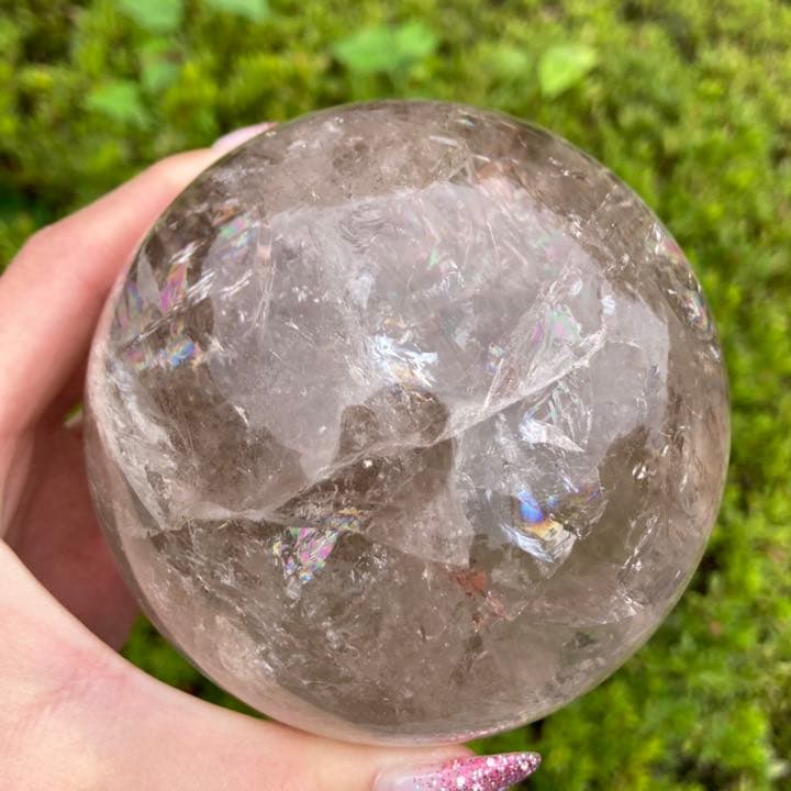 スモーキークォーツ 虹 丸玉 スフィア