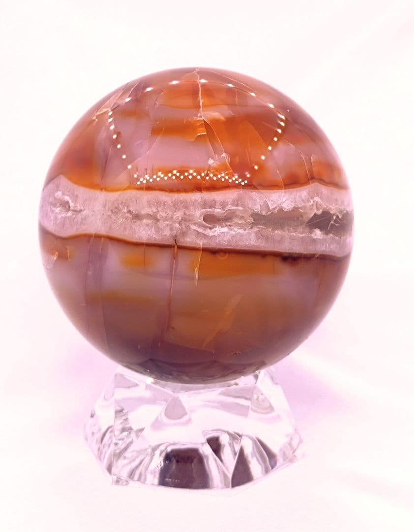 カーネリアン　スフィア　笑口　ジオード　302g　60㎜　龍穴　開運　財運