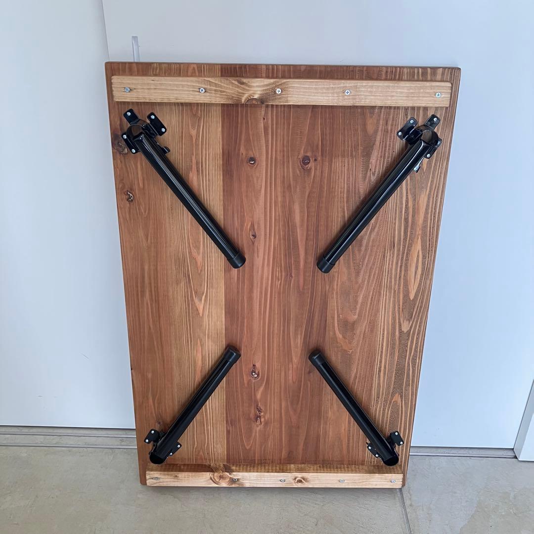 杉無垢材の折りたたみテーブル【ハンドメイド家具】　角・側面丸面加工