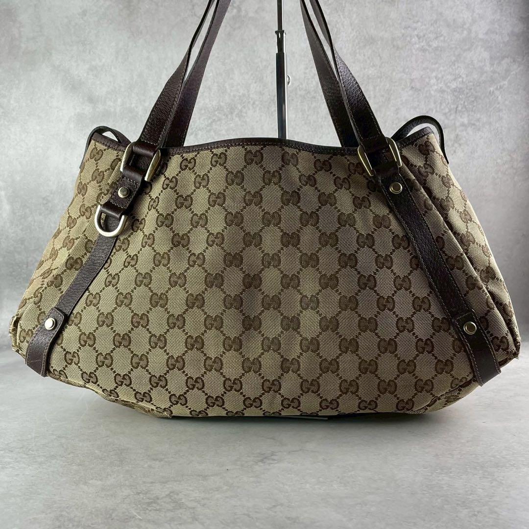 美品 グッチ GGキャンバス ショルダー トート ブラウン 肩掛け A4収納可