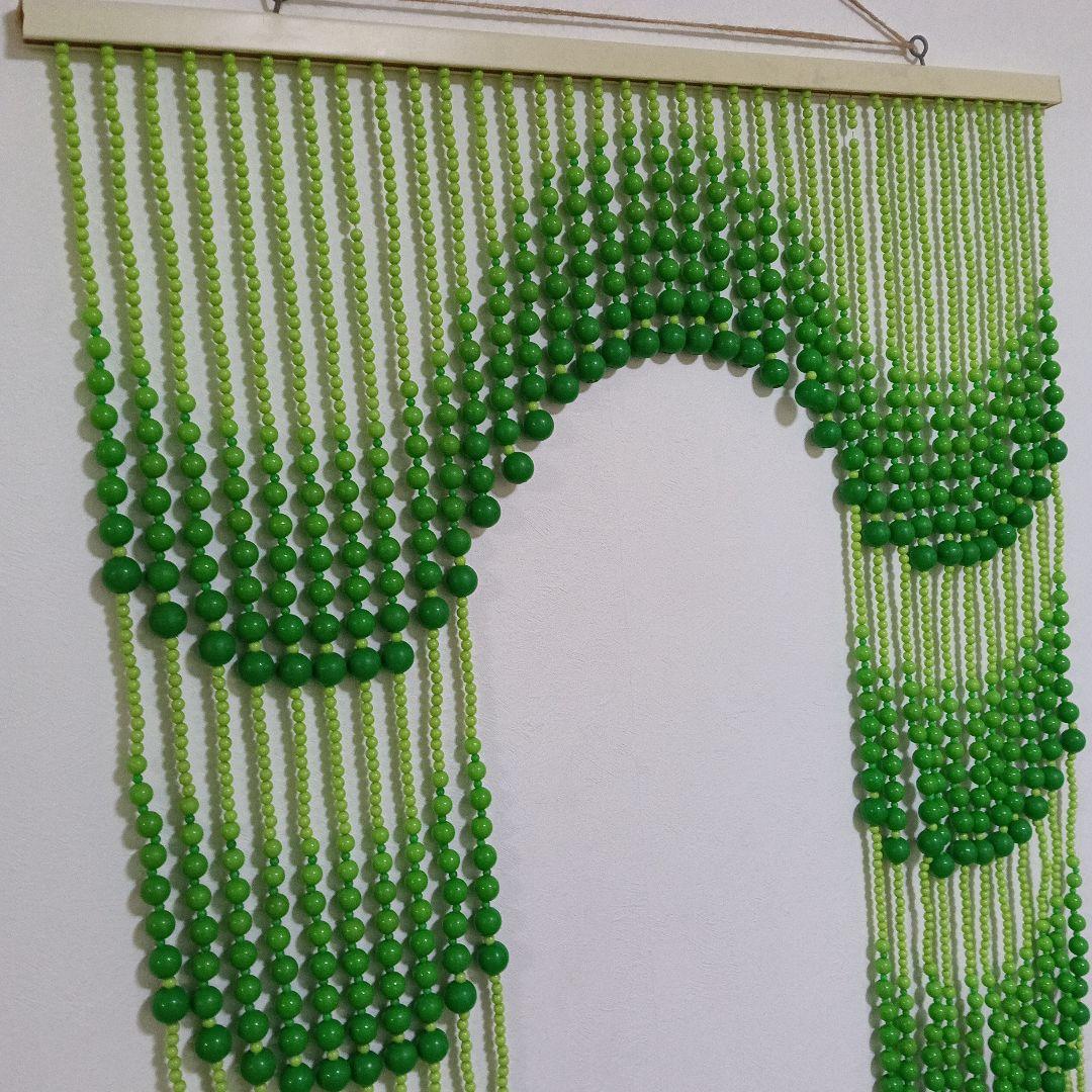 【昭和レトロ】ビーズのれん アーチ型 グリーン 当時物 レトロポップ インテリア
