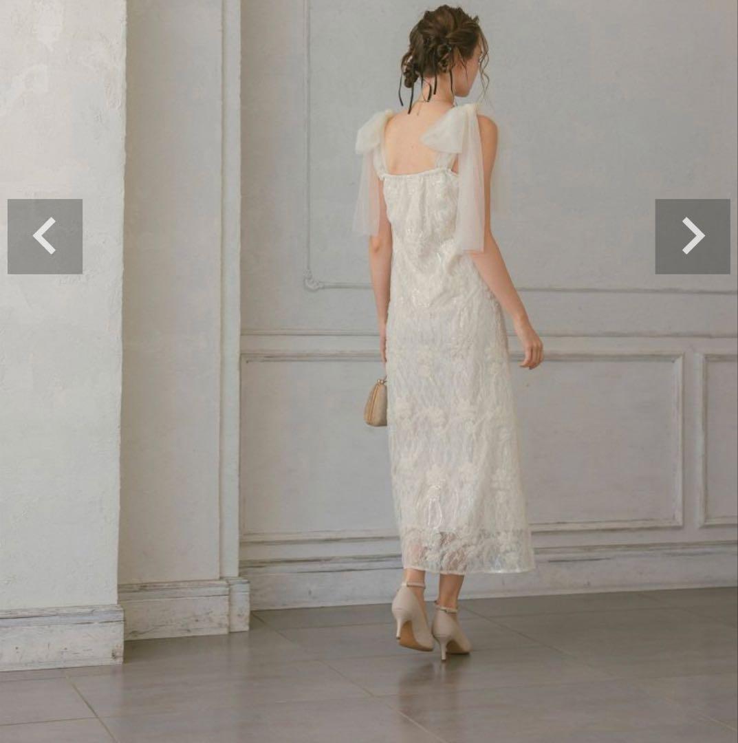 ドリードール リボン×スパンコールドレス エクリュ　ウェディング　オケージョン