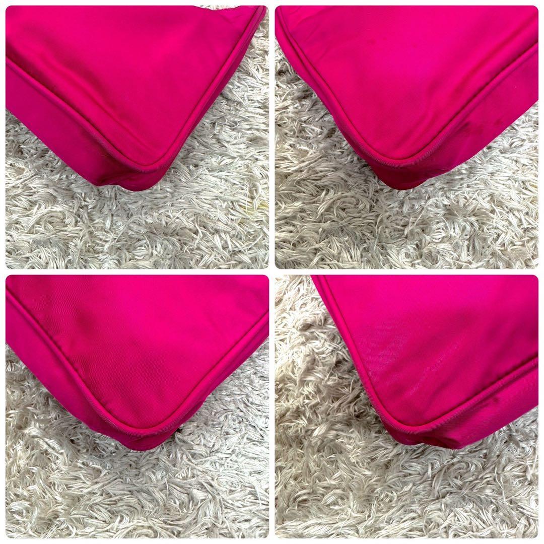 【美品】プラダ アクセサリーポーチ ピンク ハンドバッグ 三角ロゴ ナイロン