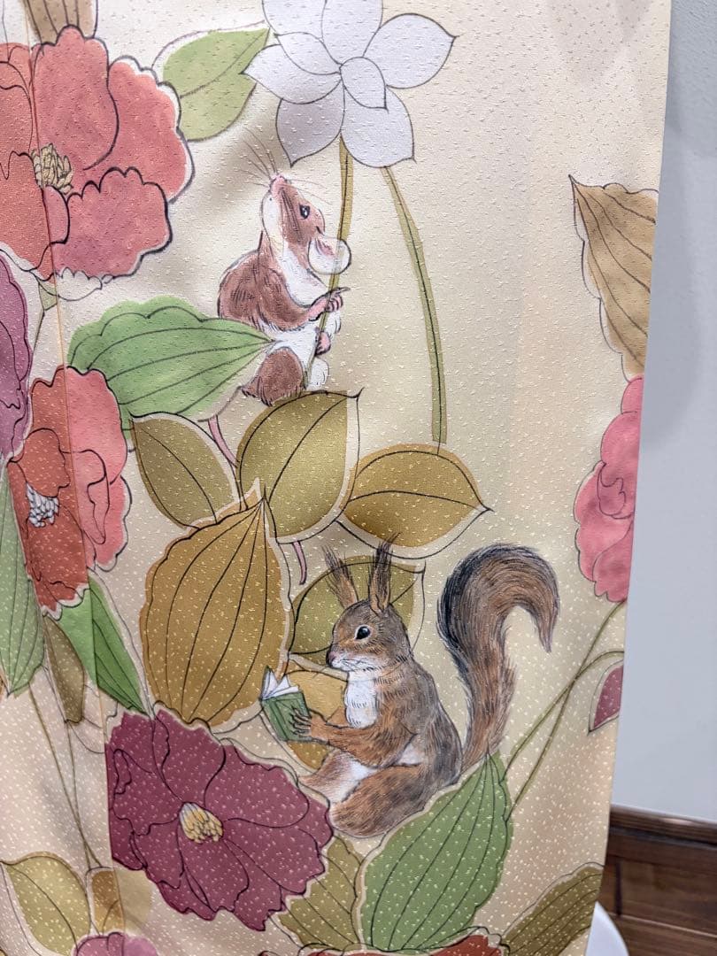 小紋　袷　ネズミ　リス　鳥