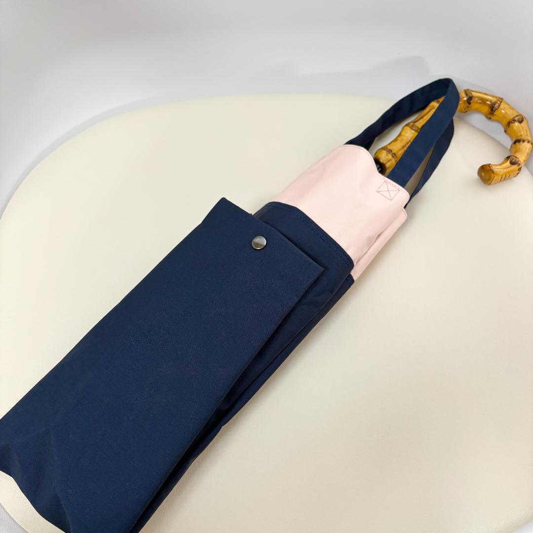 【未使用】ビシェリ　日傘　完全遮光　2段折りたたみ傘　ネイビー ピンク