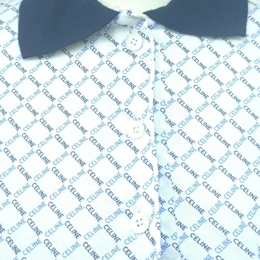 セリーヌ 100% コットン ポロシャツ ホワイト ネイビー ブルー イタリア製