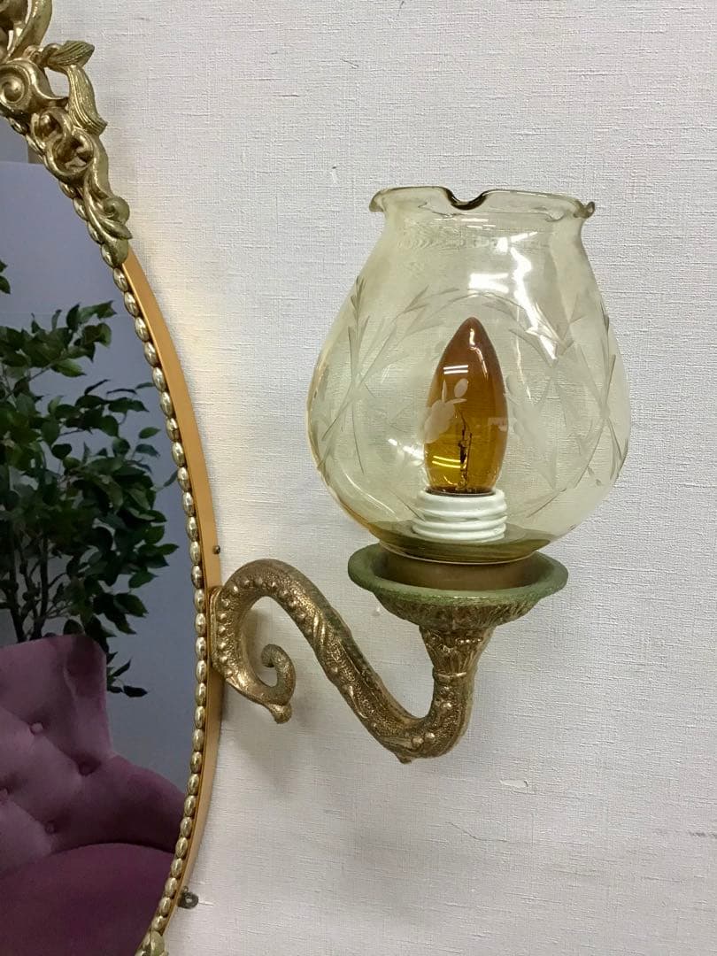 管250☆フランス製☆希少☆アンティーク☆ランプ付き☆ウォールミラー☆壁掛け鏡