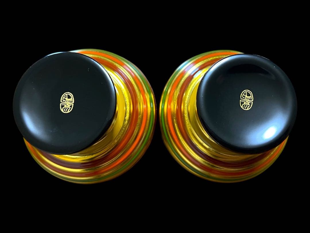 《新品未使用》京漆器 平安象彦 「独楽 馬上杯 一対」 金彩漆塗り